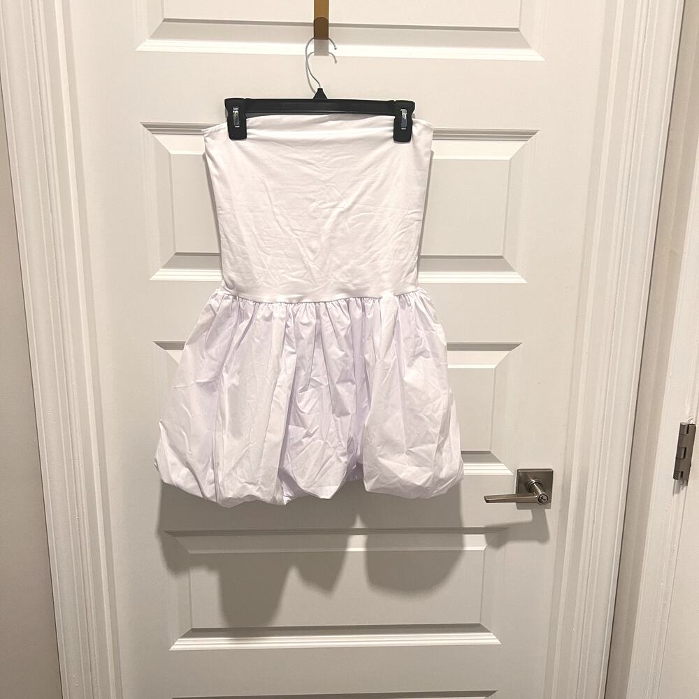 White Halter Bubble Hem Mini Dress Sz L Cottagecore Balletcore Coquette Y2K